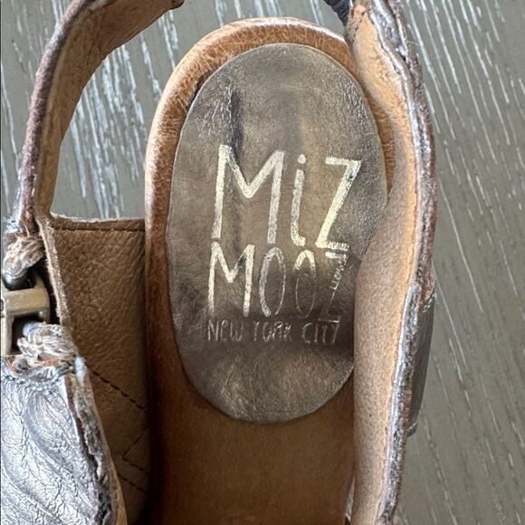 Miz Mooz Metallic Pewter Leather Heeled Sandals Open Toe Shoes Slingback Size 38 - Picture 10 of 12